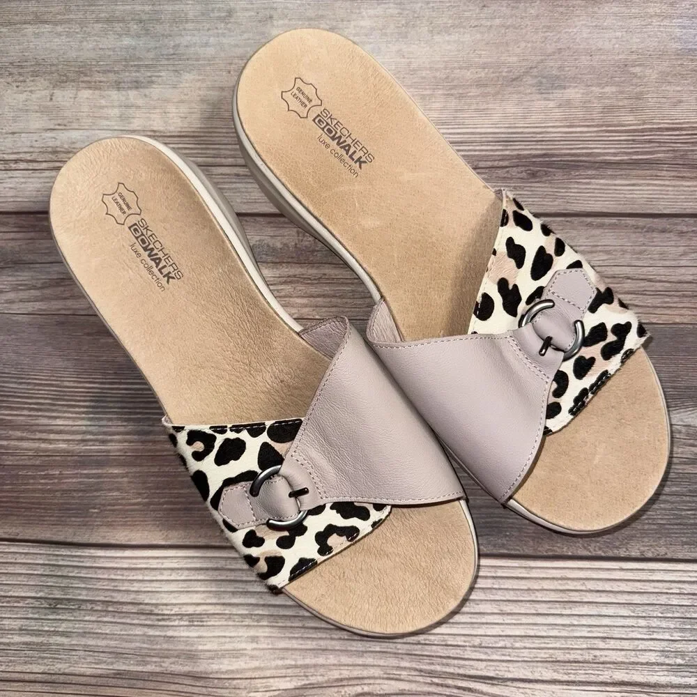 Skechers Gowalk Mauve Animal Pattern Luxe Collection Slides Sandals Size 10